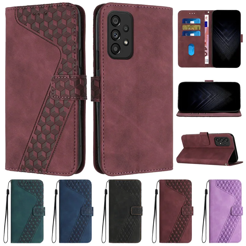 Para Samsung Galaxy A52s 5G Funda de lujo de cuero geométrico Funda tipo billetera para Funda Samsung A52 A 52S 5G SM-A528B A525F Funda de teléfono - imagen 2