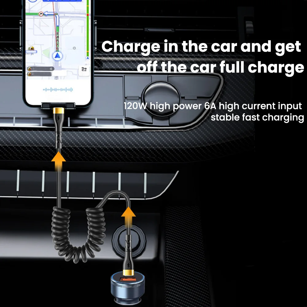 Olaf 120W 6A Cable de resorte USB tipo C carga rápida para Samsung S24 S23 Huawei Xiaomi USB C a USB tipo C Cable para iPhone 15 - imagen 3