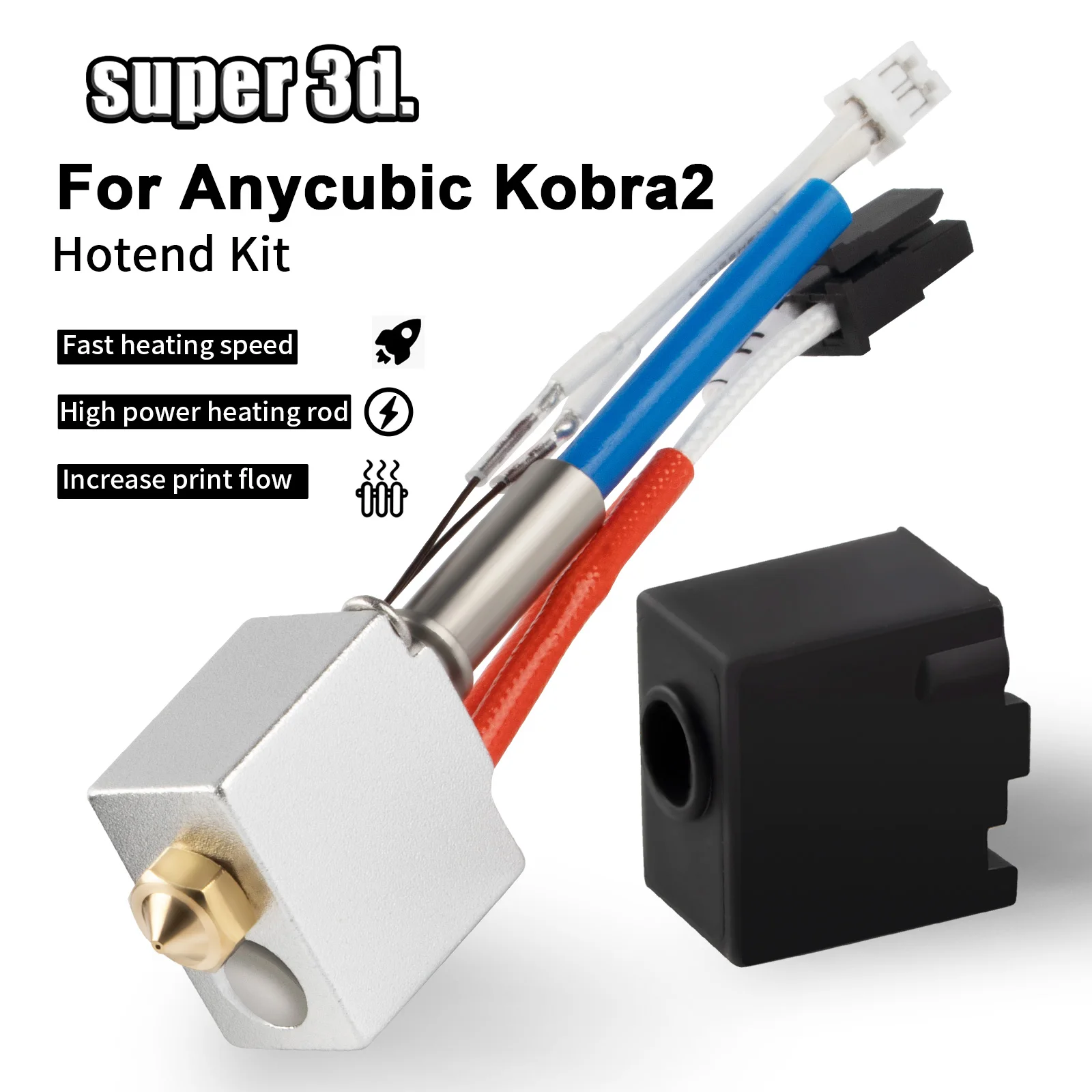 Anycubic-Kit de actualización Kobra 2 Hotend, Cartucho de calentador de termistor, boquilla de extremo caliente de impresión de 0,4mm para piezas de impresora 3D Kobra 2 - imagen 2