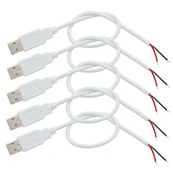 5 uds Cable USB Pigtail macho Cable de alimentación pelado de 2 pines conector de repuesto de 12V para reparación de ventiladores de tira LED USB DIY blanco 0,3 M