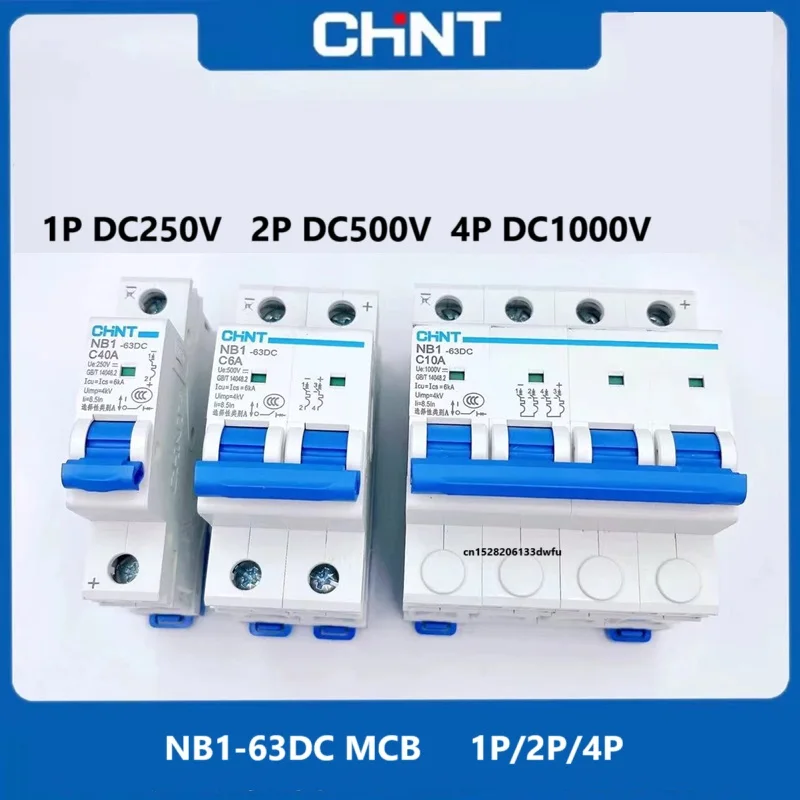 CHINT DC disyuntor NB1-63DC 1P 2P 4P DC500V 6KA C1A 2A 3A 4A 5A 6A 10A 16A 20A 25A 32A 40A 50A 63A Mini disyuntor de CC