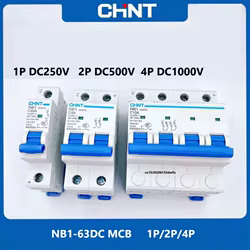 CHINT DC disyuntor NB1-63DC 1P 2P 4P DC500V 6KA C1A 2A 3A 4A 5A 6A 10A 16A 20A 25A 32A 40A 50A 63A Mini disyuntor de CC