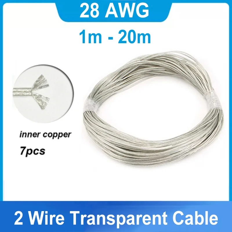 Cable transparente de 2 núcleos, Cable eléctrico estañado de cobre, línea plana de alimentación de CC paralela para tira de luz LED 2468, 28AWG - imagen 2