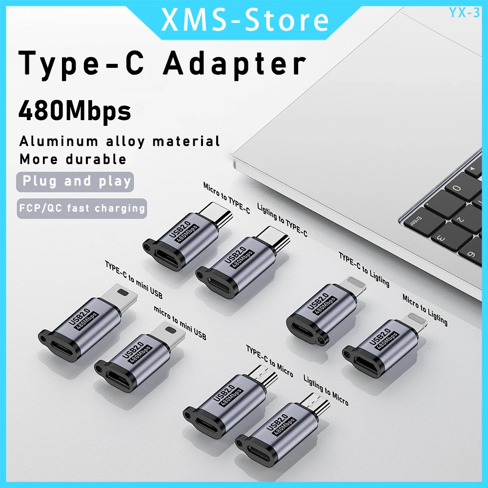 Adaptador de TYPE-C Micro USB Mini adaptador USB iluminación hembra a Micro Usb macho convertidor para teléfono tableta adaptador de carga de cámara
