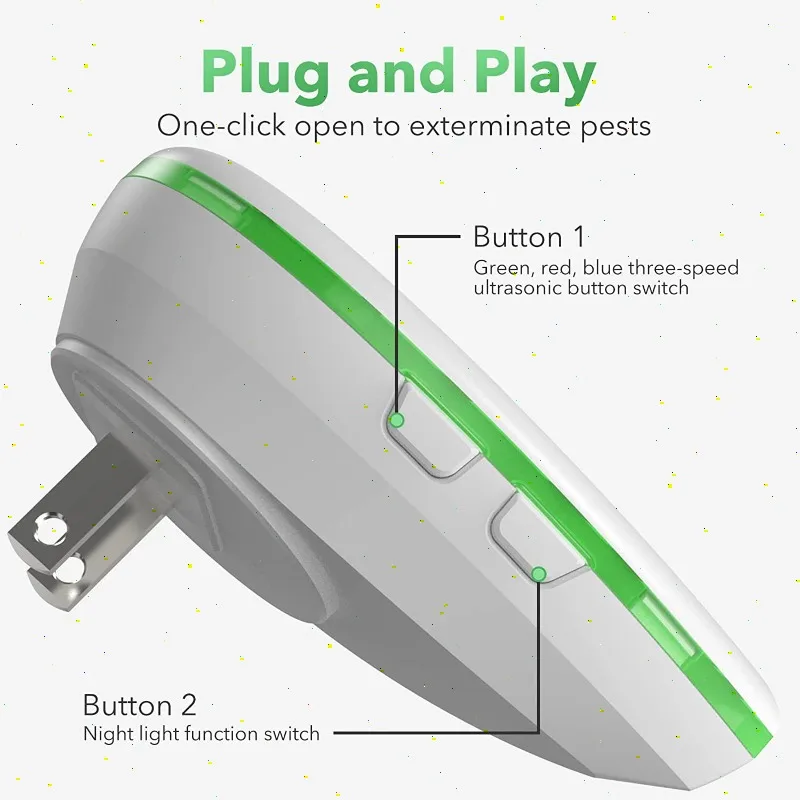 Repelente ultrasónico de mosquitos enchufable para interiores - Repelente multifuncional de insectos y roedores con luz nocturna LED - imagen 5
