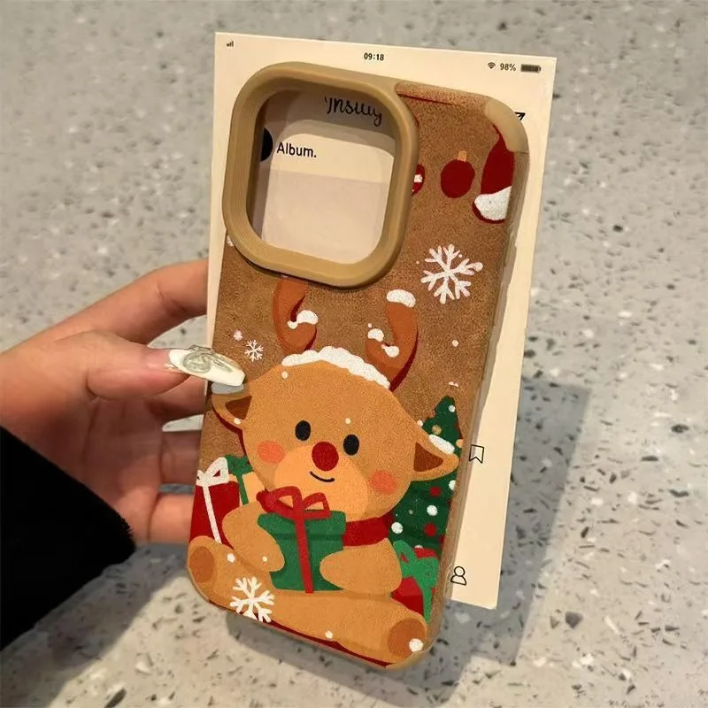 Funda de teléfono de piel sintética con diseño de patrones de renos navideños para iPhone 16, funda para iPhone 15 Pro Max 14 Plus 11 13 12 XS X XR - imagen 5