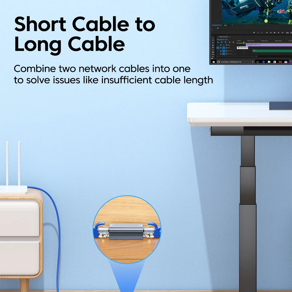 Conector de red Gigabit RJ45 de alta velocidad hembra a hembra Cat7 Cat6 Cat5e adaptador Ethernet extensor de Cable para PC de oficina en casa - imagen 2