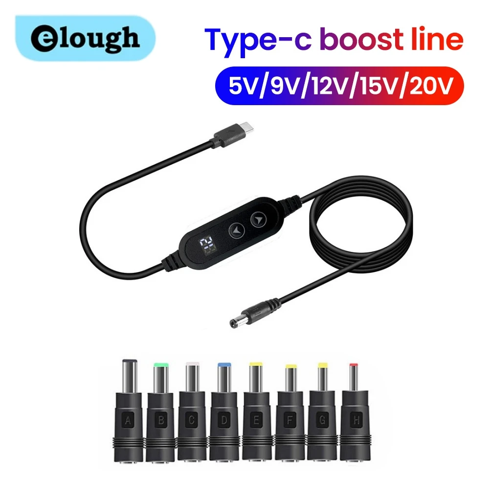 Cable amplificador de potencia tipo C a CC, Cable amplificador de 5V/9V/12V/15V/20V, 8 adaptadores, enrutador Wifi, conector Jack de Cable de altavoz inteligente LED