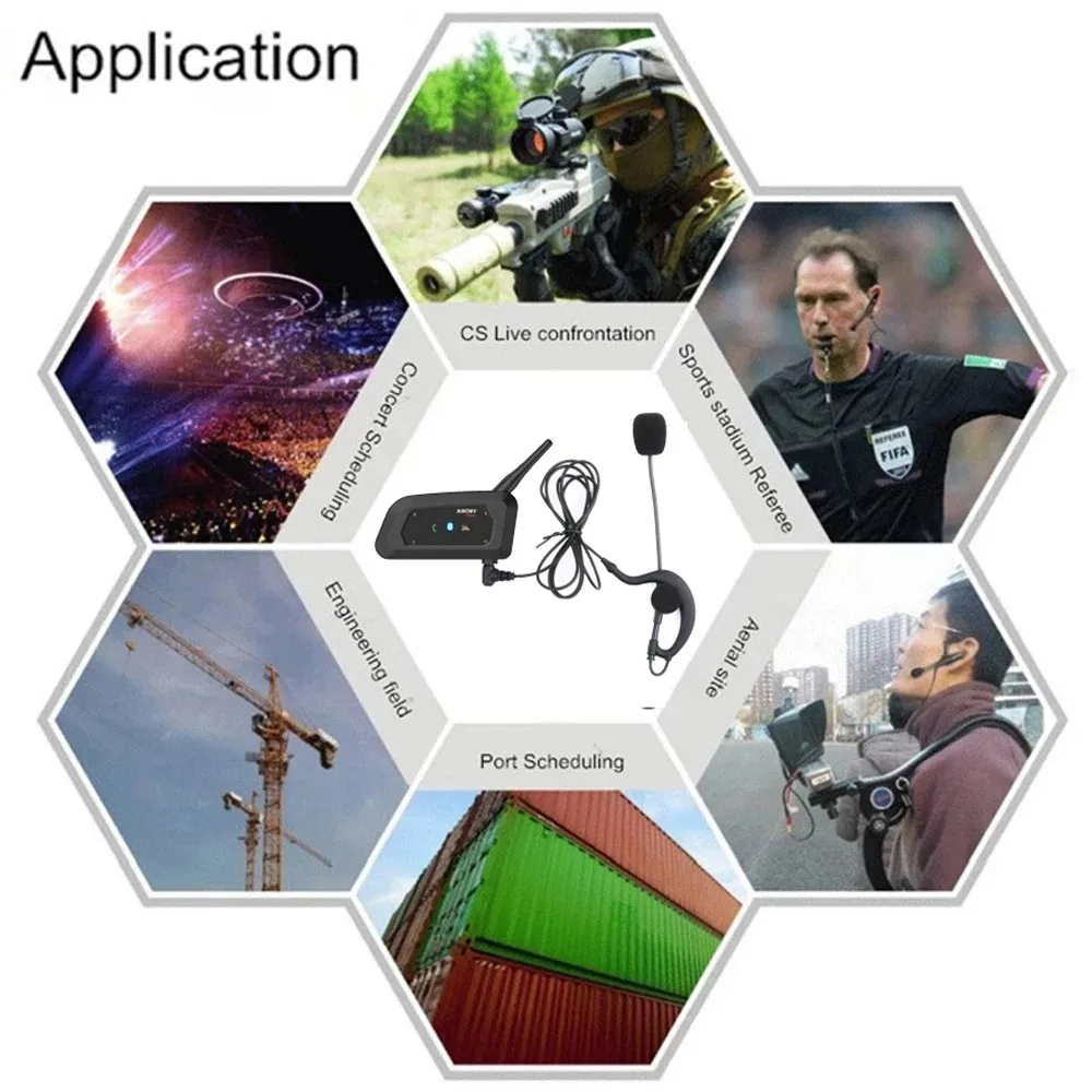 XINOWY V6C-auriculares para casco de motocicleta, intercomunicador de arbitraje, Bluetooth, 1200m, interfono dúplex completo para árbitro de fútbol - imagen 4