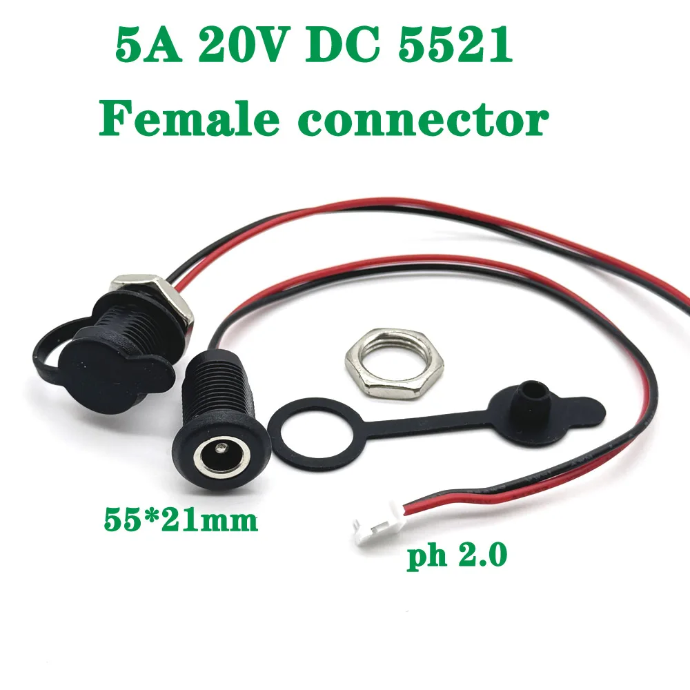 Toma de carga de alta corriente 2 pines 5A DC USB C con tuerca placa de bloqueo a presión TYPE-C 20V 55*21mm conector hembra 5521 impermeable - imagen 2