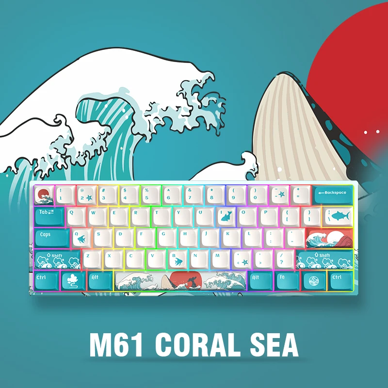 XVX M61 Teclado inalámbrico para juegos recargable 2,4G Teclado mecánico ergonómico retroiluminado RGB para Windows Mac PC Mini Coral Sea - imagen 2