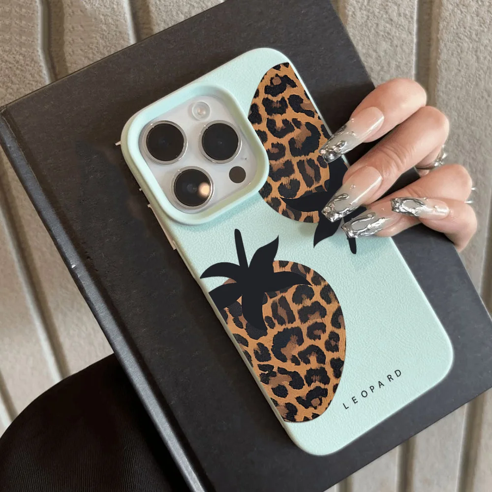 Funda de teléfono de cuero con estampado de leopardo para iPhone 11, funda para iPhone 17 15 13 14 12 16 Pro Max 17 Air, funda suave mate con patrón de lichi - imagen 4