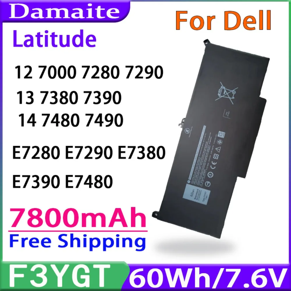 Damaite F3YGT para Dell batería Latitude 7480 12 13 7000 7280 7290 E7280 E7290 E7380 E7390 7000 7380 7390 7480 7490 2X39G