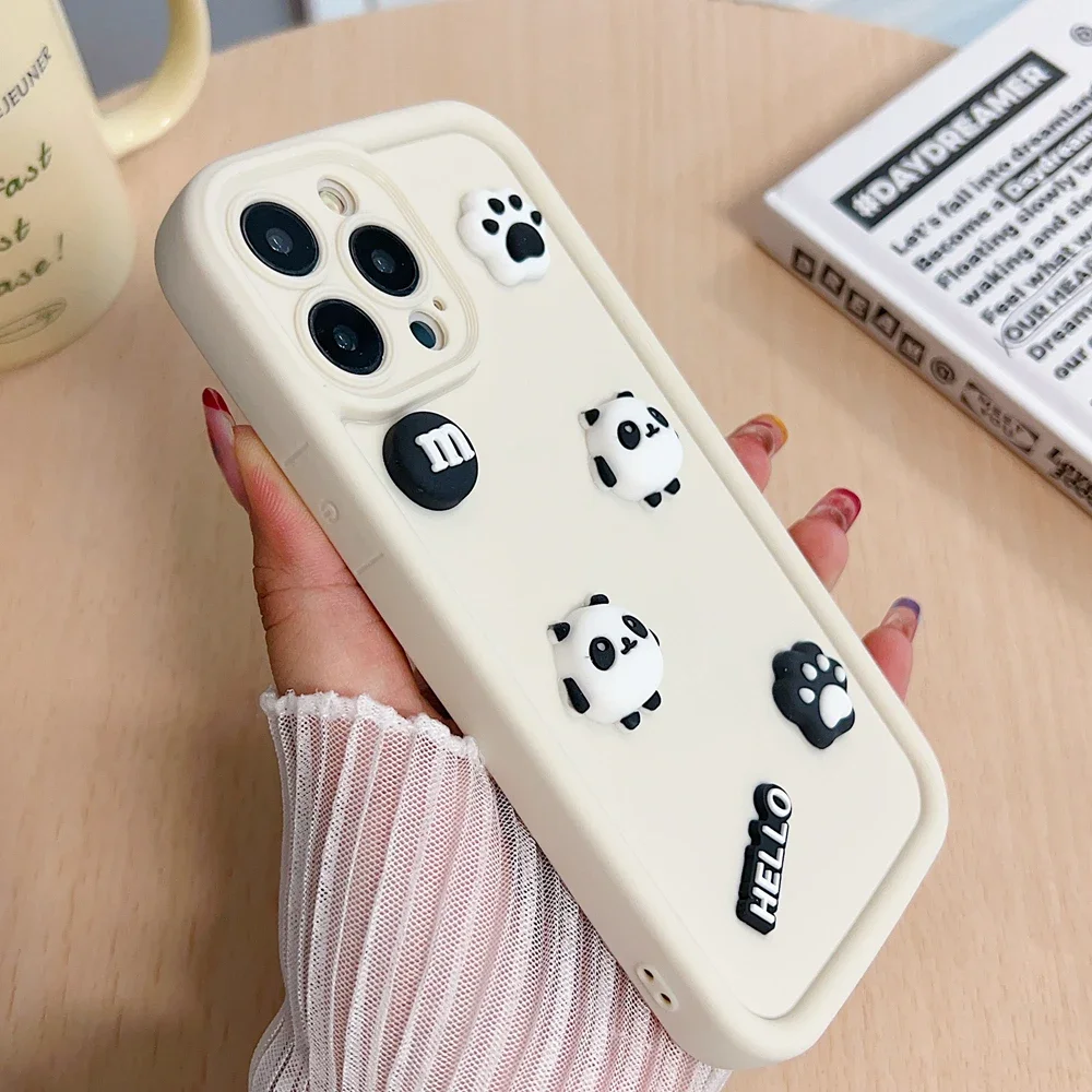 Bonita funda de silicona de Panda para iphone, 15, 14, 13, 12, 11 Pro, XS Max, Mini, XR, X, 8, 7, 6, 6S Plus, SE 2020, cubierta suave para lente de cámara - imagen 4