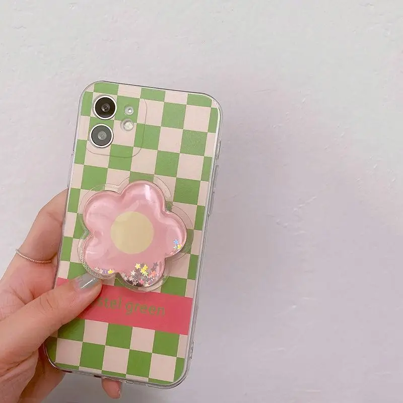 Funda de teléfono con rejilla verde a la moda para Xiaomi POCO X5 X4 X3 Pro X3 GT X4 NFC F3 M3 M4 Mi 11 Lite 5G NE 11T Pro cubierta con soporte de flores - imagen 2
