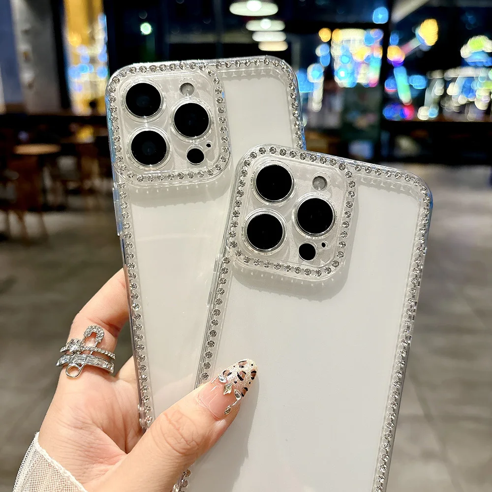 Funda suave de silicona con joyas y purpurina de lujo para iPhone 16E 16 15 14 13 12 11 Pro Max Plus, funda transparente ultrafina de TPU para chica brillante - imagen 3