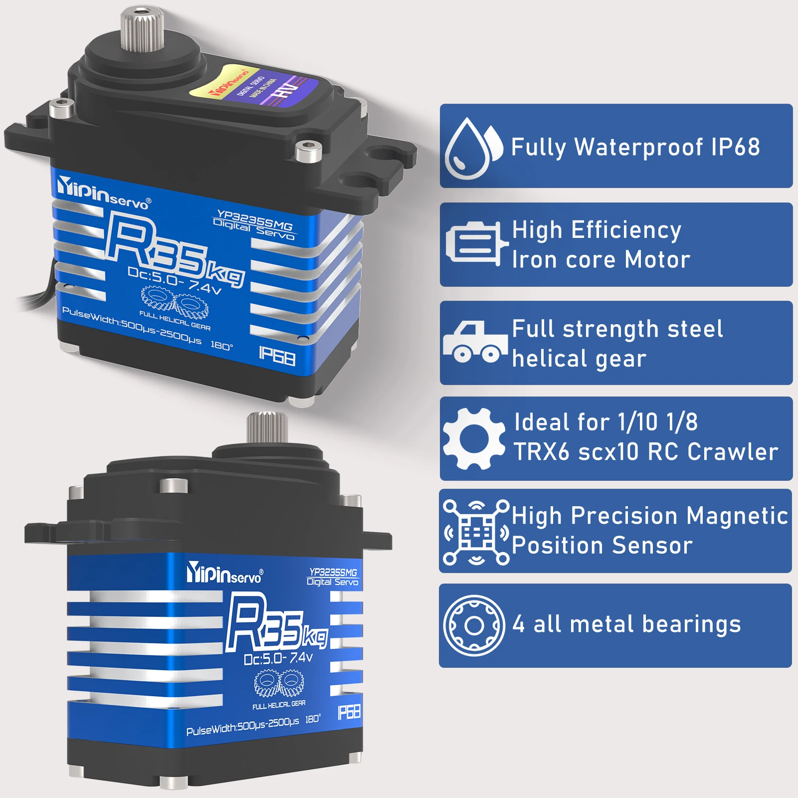 Servo Digital impermeable de alto par, 35KG, IP68, 180/270/357/360 grados, Servo de engranaje de acero para 1:8 1:10 TRX6 Scx10 RC Crawler, 2 uds. - imagen 5