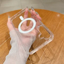 Funda acrílica transparente magnética para Samsung Galaxy S25 S24 S23 S22 S21 Plus Ultra FE A55 A35 A15 funda de carga inalámbrica