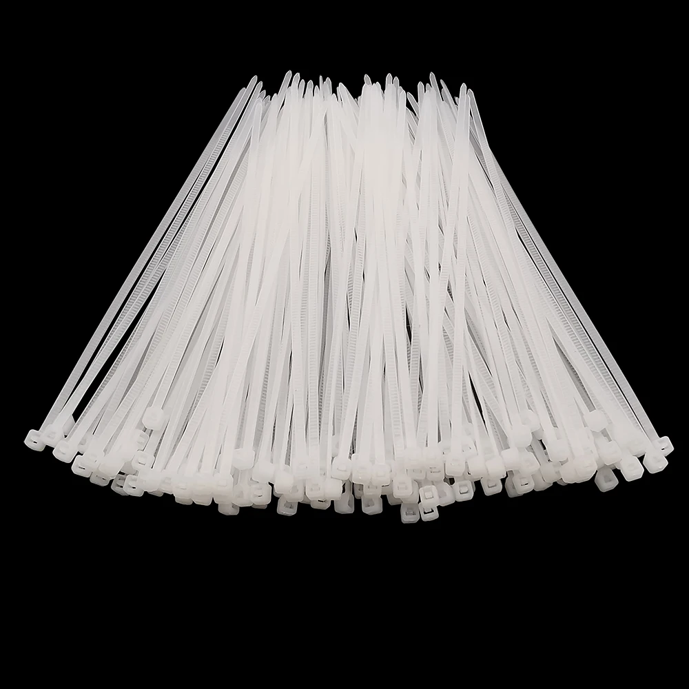 100 Uds. Corbata de nailon de plástico autoblocante, envolturas con cremallera blanca, juego de bridas para cables de nailon, 3x80/100/120/150/200 4x300, bucle de anillo de sujeción - imagen 3