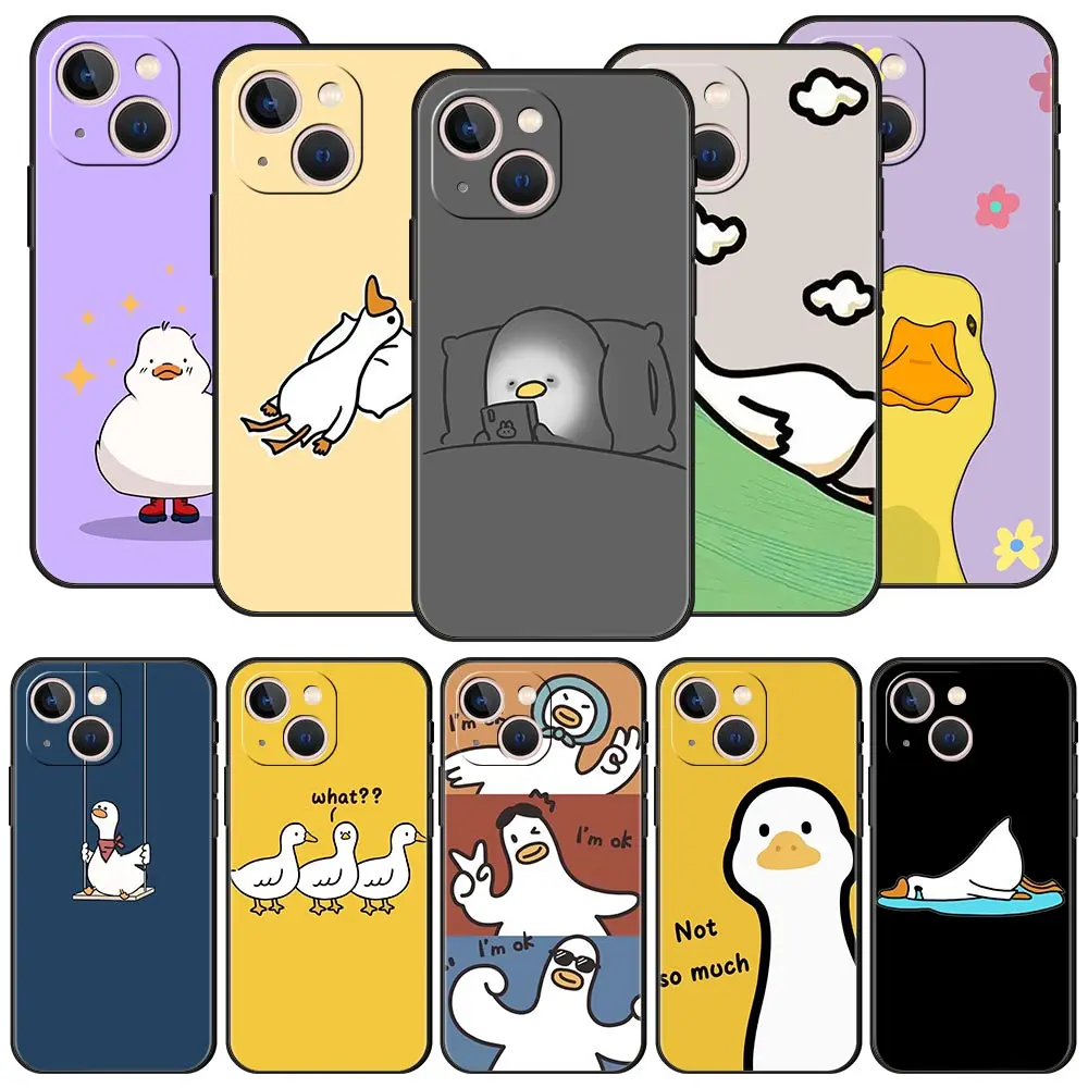 Funda de teléfono con diseño de pato de dibujos animados para iPhone 16 13 15 14 12 11 Pro MAX XR X SE XS 7 8 Plus, funda suave de TPU