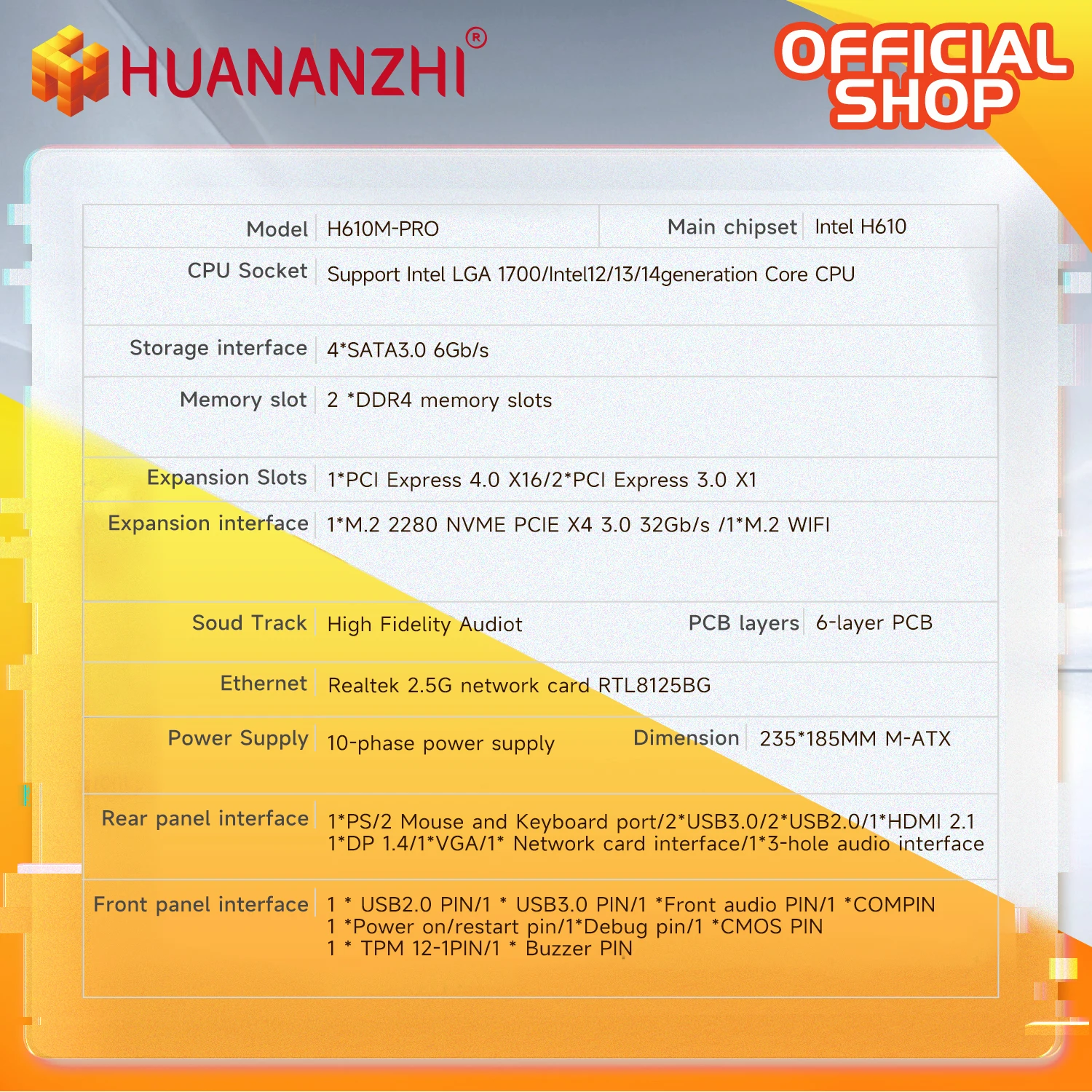 HUANANZHI-placa base H610M PRO M-ATX DDR4, compatible con 12 13 Gen H610 Intel LGA 1700 CPU 12100F 12400F 12490F 12600F 12700F 13600F - imagen 2