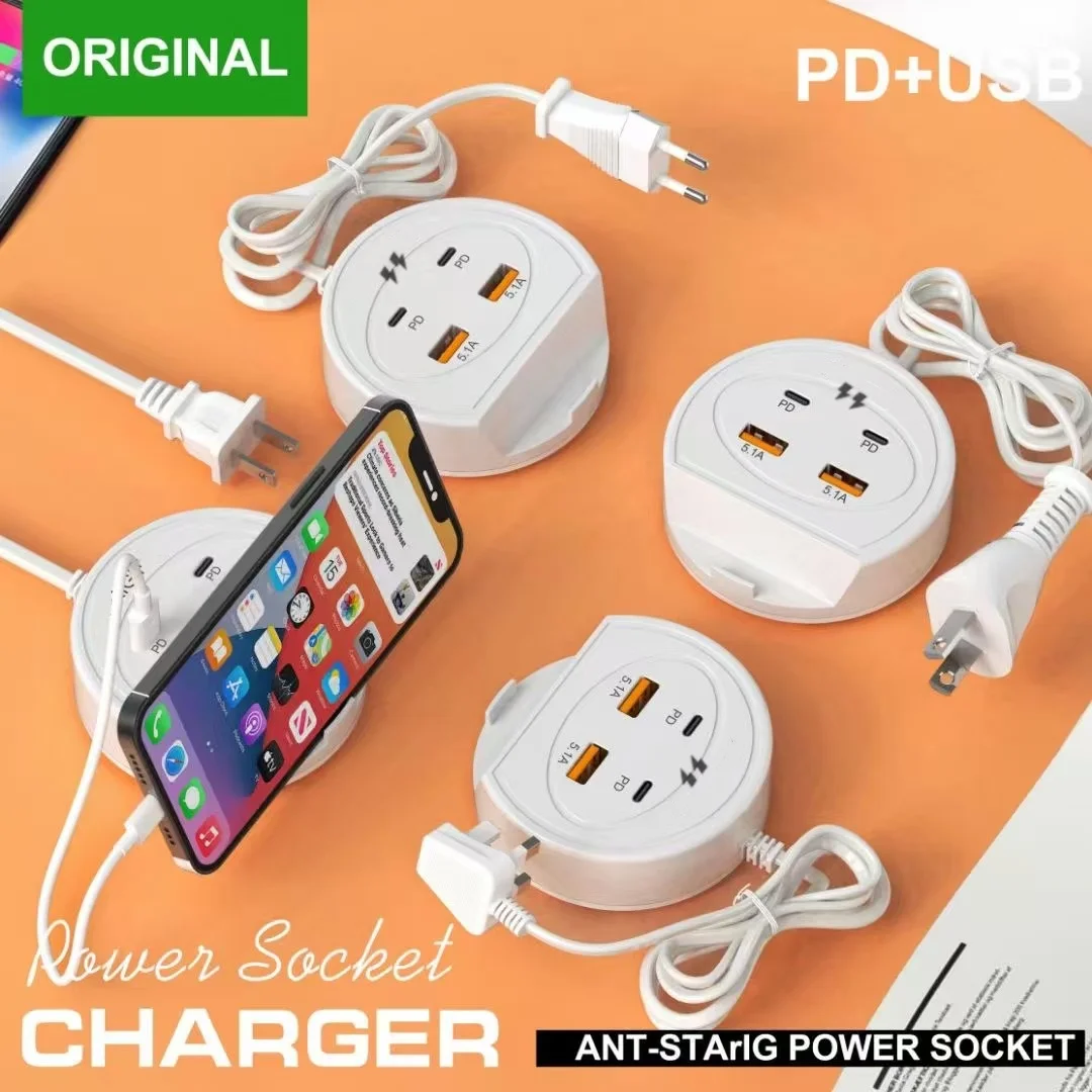Cargador USB multipuerto PD tipo C 5.1A carga rápida UE EE. UU. Reino Unido enchufe cargador de pared adaptador de concentrador USB 4 puertos cargador rápido para teléfono móvil - imagen 5