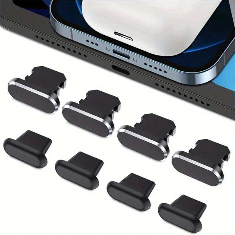 Juego de tapones antipolvo Premium para iPhone 14/Pro/Max iPad Airpods Mini elegantes protectores de puerto de carga de Metal y silicona antipolvo