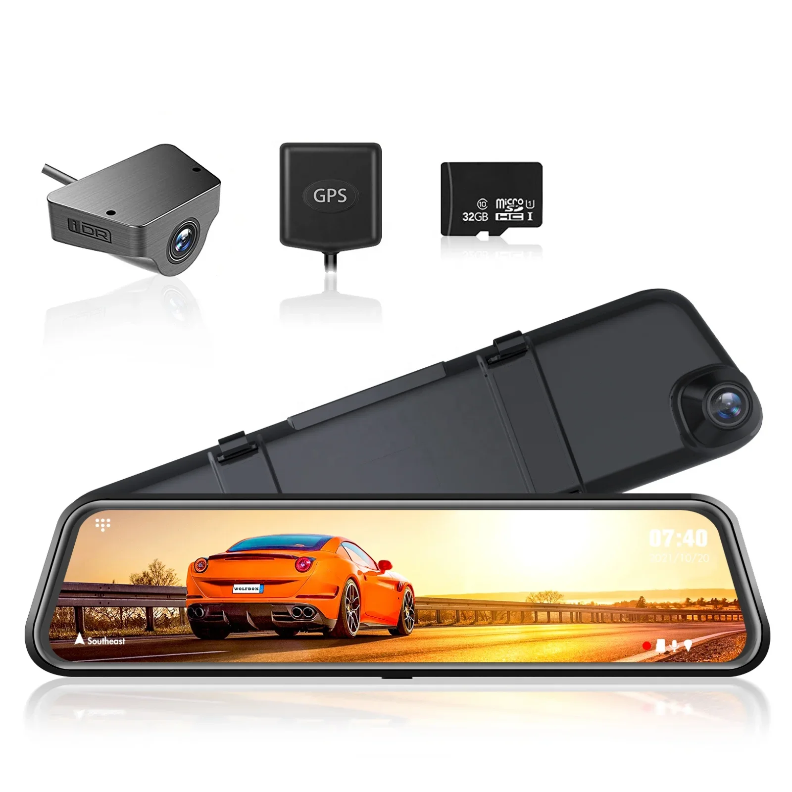 Wolfbox Dealer G840H Pantalla táctil de 12 pulgadas Grabadora de vídeo dual Espejo Gps Cámara de coche Dash Cam