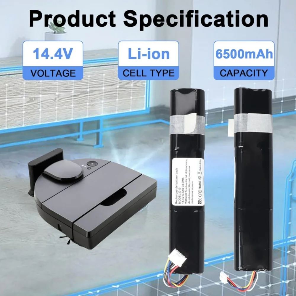 Batería de iones de litio de repuesto para Neato Botvac D8 D9 D10 14,4 V 6500mAh baterías de aspiradora mejoradas para la serie Neato D8 D9 D10