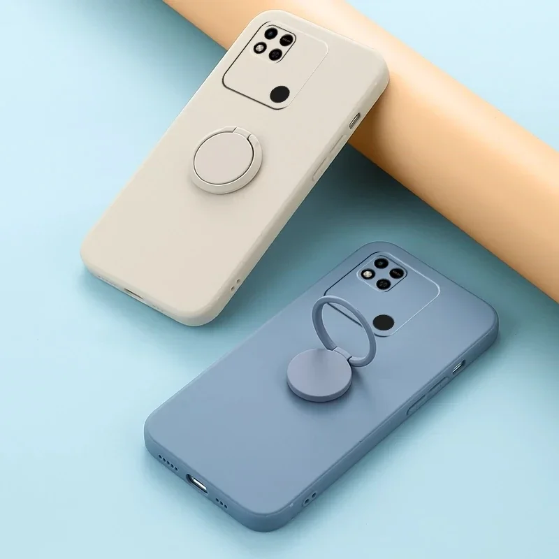 Funda de silicona cuadrada con anillo de dedo para Xiaomi Redmi 12, 12C, 13, 13C, 4G, 5G, soporte para teléfono, 360
