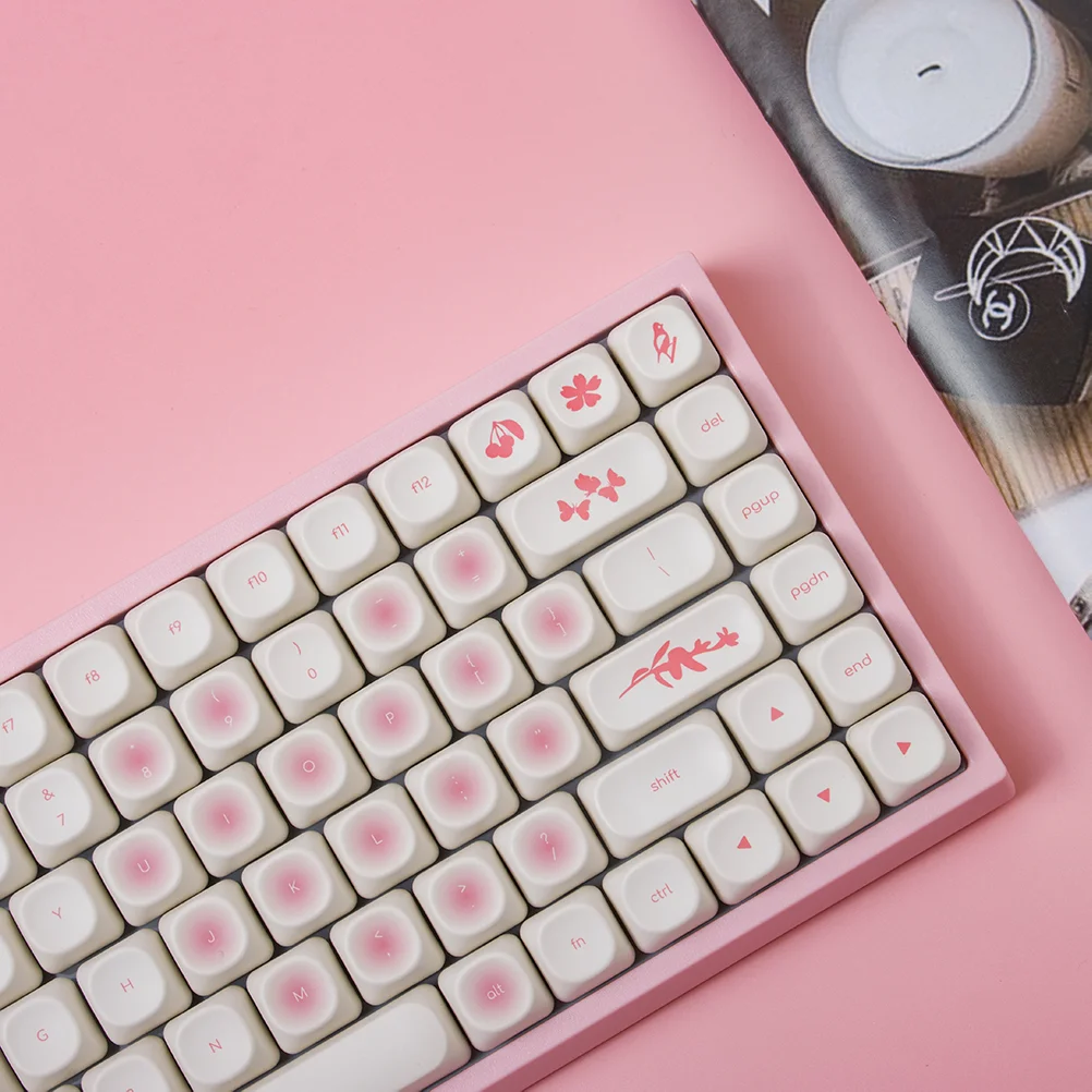 Teclas minimalistas de flores rosas con sublimación de tinte PBT, teclas de perfil MOA para teclado mecánico MX 61 68 75 84 87 96 980 - imagen 2
