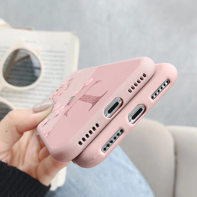 Funda de teléfono de silicona con letra inicial para Huawei Y7 Prime 2019, carcasa trasera de TPU suave con flor rosa Retro para Huawe Y7 2019 Capa - imagen 4