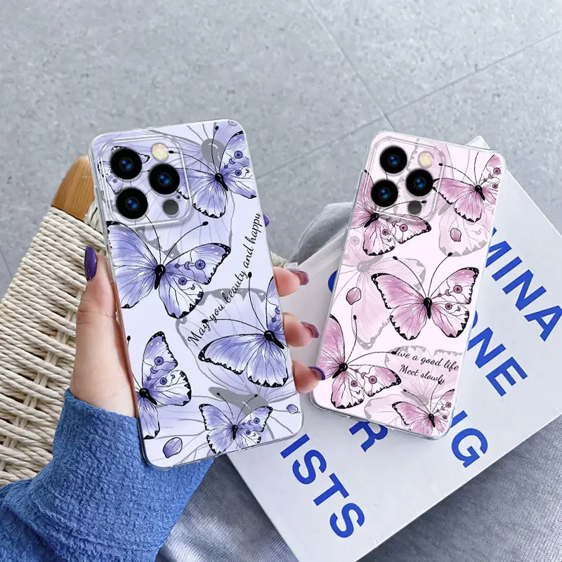 Para iPhone 14 13 Pro Max 14 Plus funda de teléfono de lujo para iPhone 13 14 Pro 13 Mini flor cubierta protectora de silicona suave transparente - imagen 4