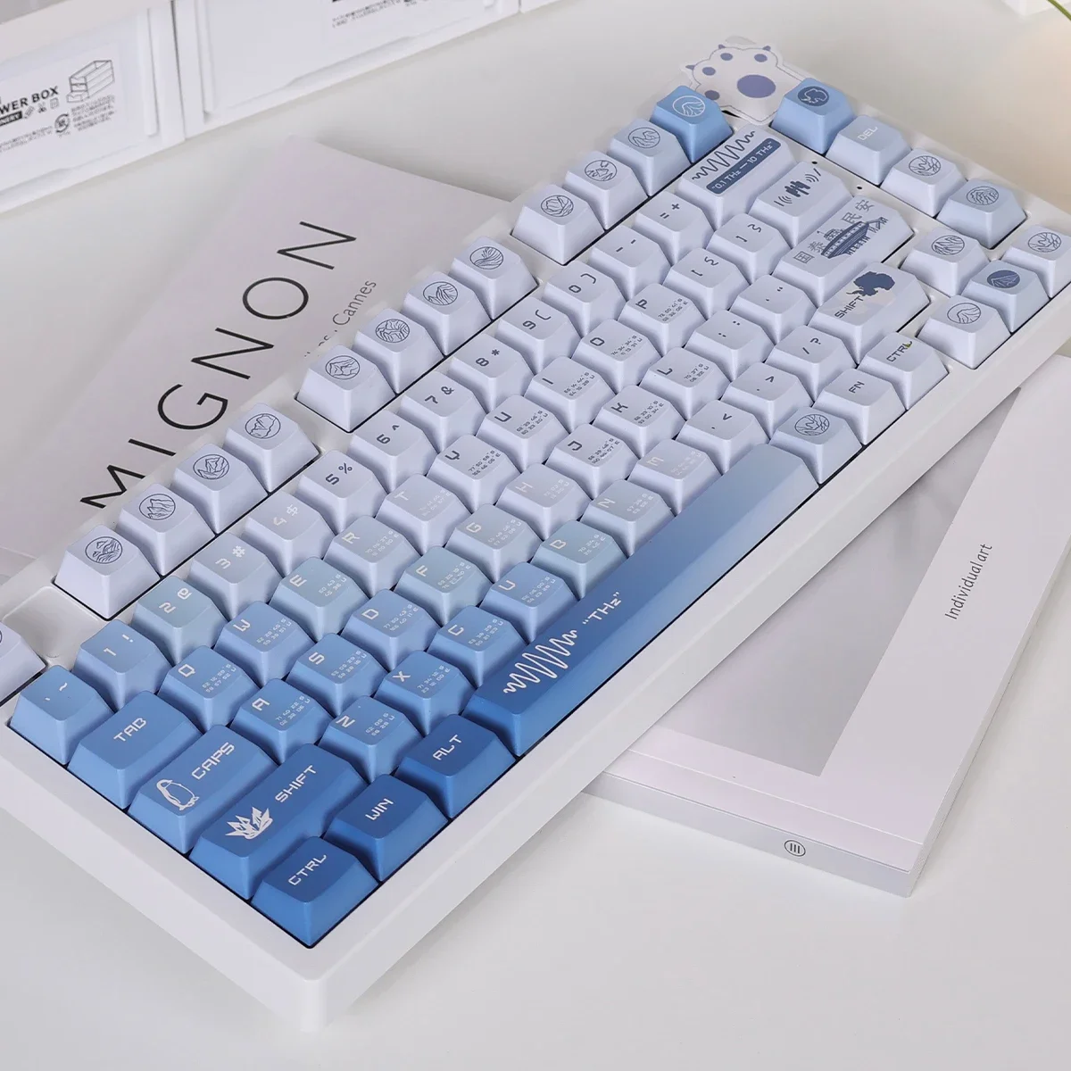 Teclas con tema de Audio antártico, 152 teclas, PBT grueso, teclas de sublimación de cinco lados, perfil de cereza, tapas de teclado con gradiente azul - imagen 2