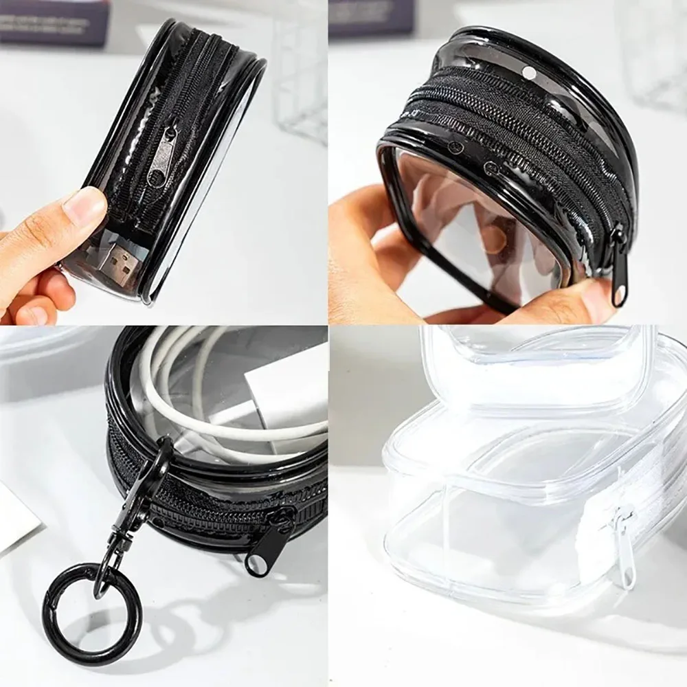 Bolsa transparente con llavero para cables, monedas, artículos pequeños, billetera gruesa de PVC con cremallera, organizador de llaves automático, regalo para ella y él - imagen 5