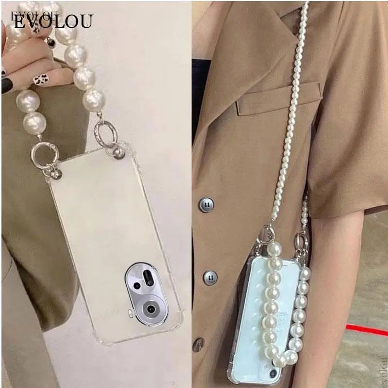 Funda de silicona a prueba de golpes para OPPO Reno 11 5G, funda suave con cordón cruzado, pulsera de perlas para Reno11 10 Pro Plus 8T 4G 7 8 Lite - imagen 2