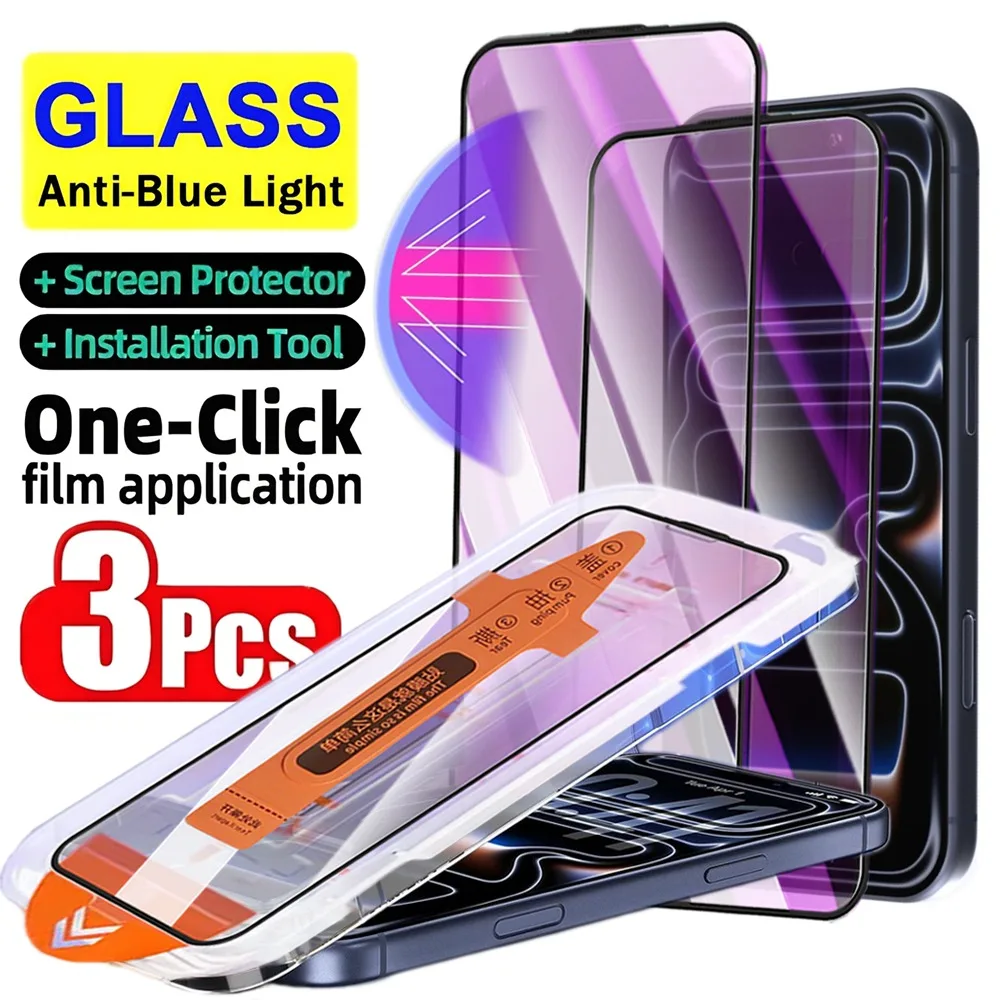 Vidrio templado antiluz azul de fácil instalación para IPhone 17 Pro Max 17 Air HD Protector de pantalla para IPhone 17 película protectora
