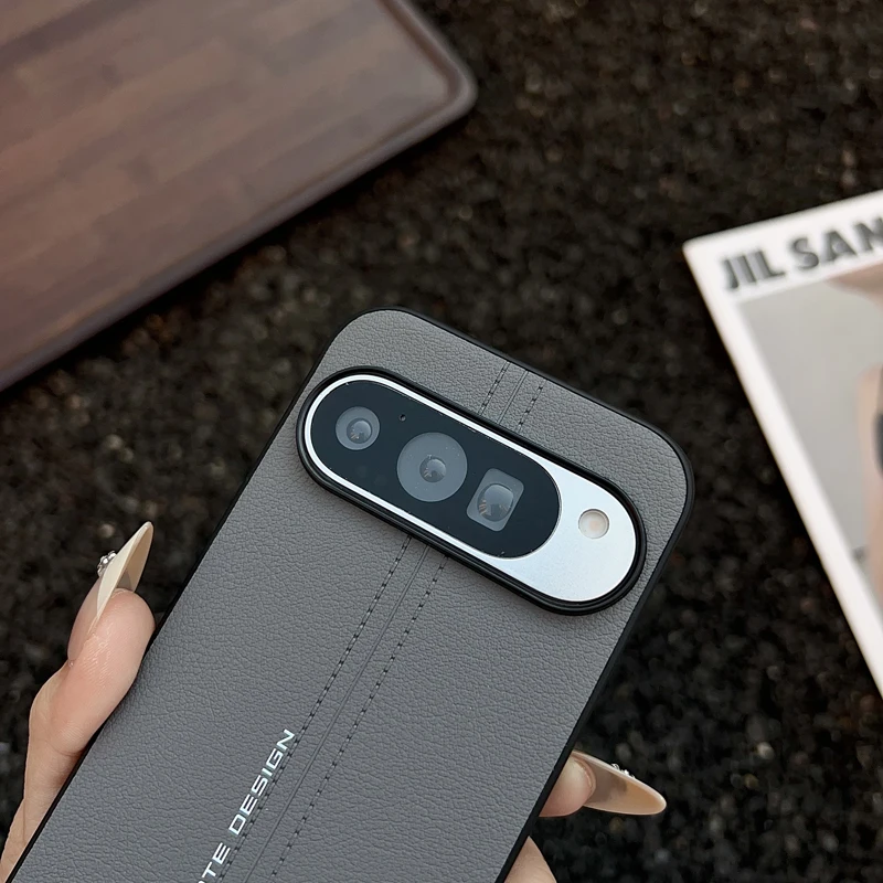 For Google Pixel 9 10 Pro XL, 9A Case ELVEV Light Luxury Line Pattern PU Leather TPU Edge Phone Cover - imagen 2