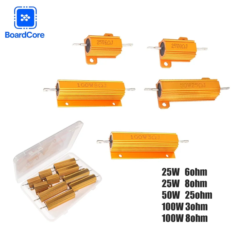 Kit de resistencia de carcasa de aluminio, 2-10 Uds., 25W, 6Ω/8Ω + 50W, 25Ω + 100W, 3Ω/8Ω, resistencia de carga para carga de freno/decodificador LED