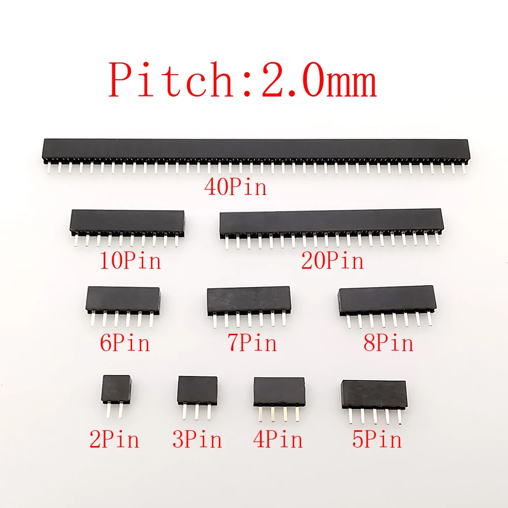10 Uds. Conector de cabezal hembra de una sola fila con paso de 2,0mm 2P 3P 4P 5P 6P 7P 8P 10P 20P 40P conector de tira de placa PCB para Arduino DIY - imagen 2