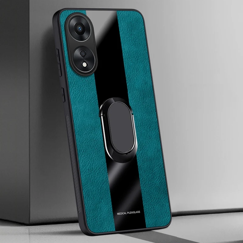 Funda de cuero con soporte de anillo para OPPO, carcasa trasera de silicona magnética de lujo para OPPO Reno 8T 5G, A98, A78, A58, A97, F23, A1 Pro - imagen 2