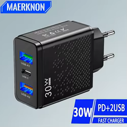 Cargador USB-C 30W 3 Puertos – Carga Rápida PD para iPhone y Samsung