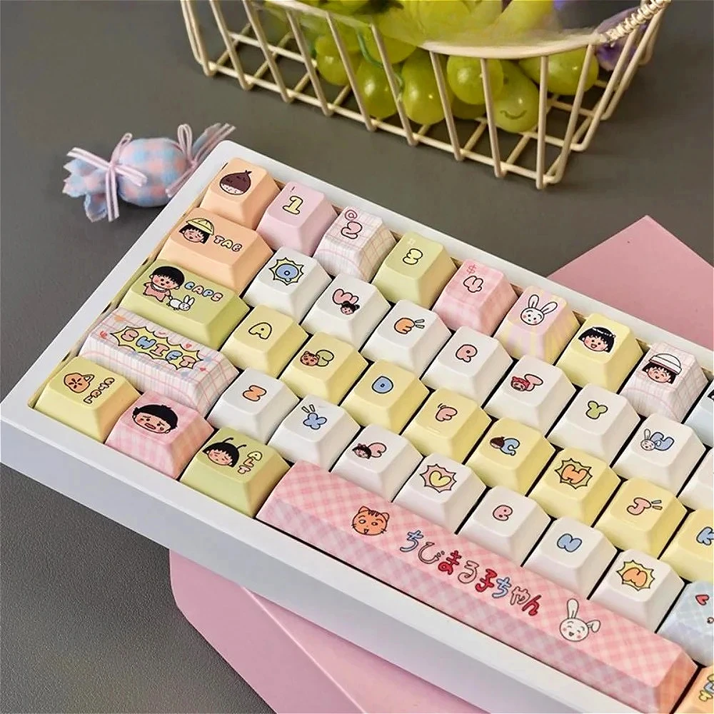 Little Maruko lindo Keycap PBT 130 teclas Cherry MOA Anime tema de dibujos animados adecuado para teclado mecánico Mx Gateron Kailh Switch - imagen 3