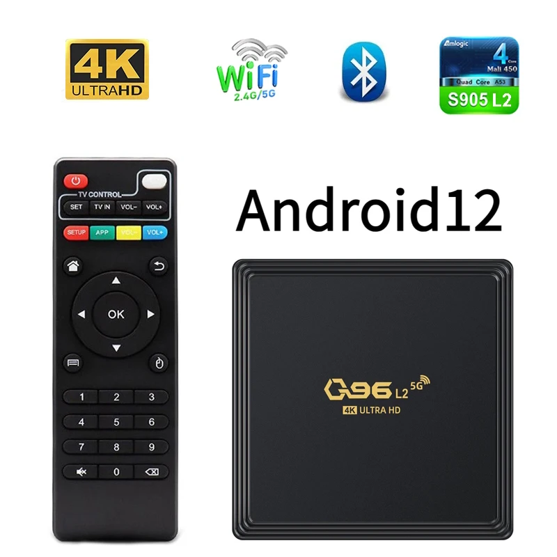 Dispositivo de TV inteligente Q96 L2, decodificador con Android 12, Amlogic S905 L2, cuatro núcleos, 4G, 5G, Wi-Fi, HD, 4K, BT, reproductor Multimedia, iptv