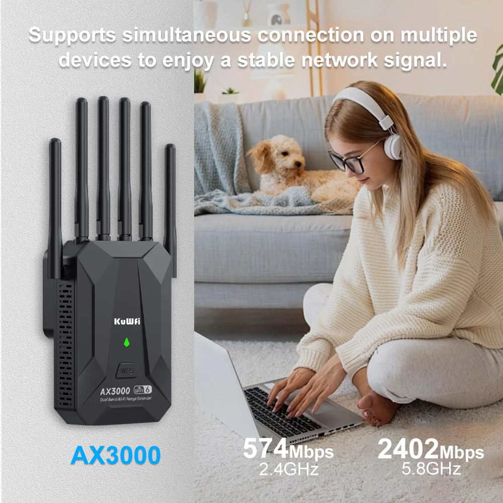 Repetidor WiFi inalámbrico de 3000M, enrutador WiFi6 de doble banda de 2,4 Ghz y 5GHz, amplificador extensor de señal WiFi de largo alcance 802.11AX WPS - imagen 2