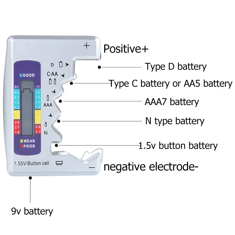 Probador Digital de batería, herramienta de diagnóstico con pantalla LCD de capacitancia, 1 piezas, C, D, N, AA, AAA, 9V, 1,5 V - imagen 2