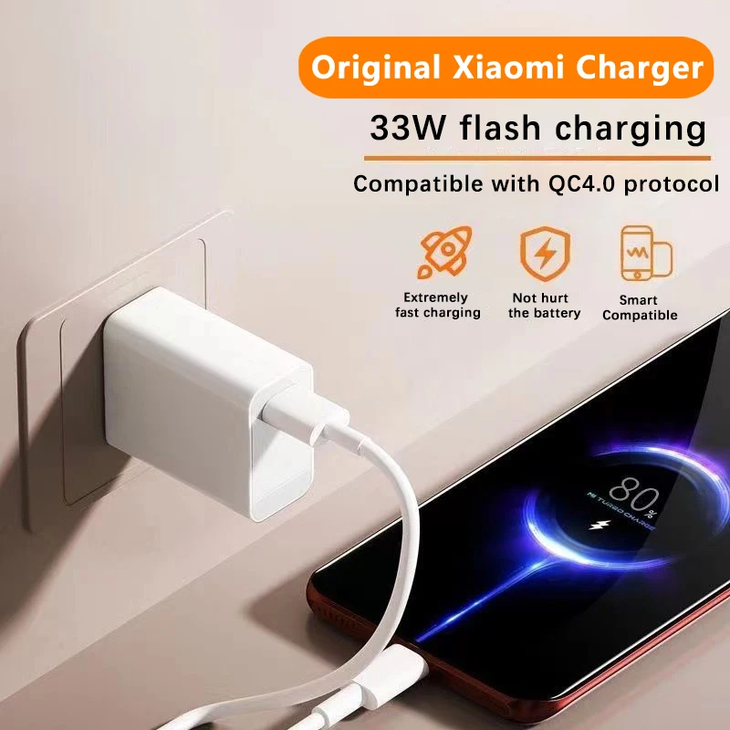 Xiaomi-Cargador rápido Original para teléfono móvil, dispositivo de carga Turbo de 33W, para Mi 11 Lite 5G NE 10 Redmi Note 13 12 POCO X5 M4 Pro Pad 6 - imagen 2
