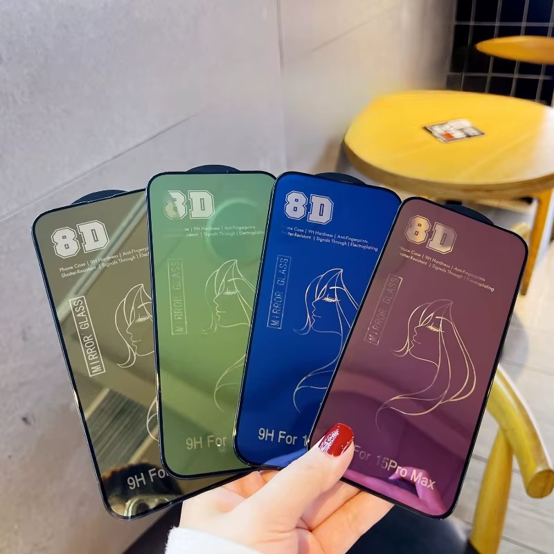 Cristal templado de espejo 8D para Apple iPhone 15 Pro Max 15Plus 15Pro, Protector de pantalla, película protectora de cobertura completa - imagen 4