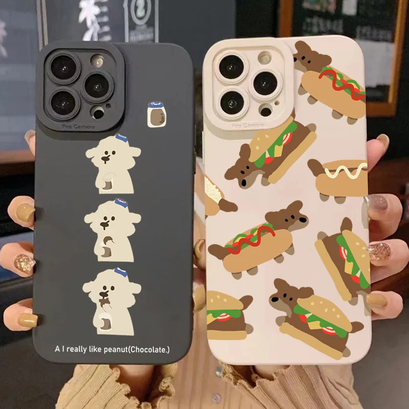 Funda de teléfono con perro bonito de dibujos animados para iPhone 16 15 14 13 12 11 Pro Max 7 8 Plus 16E XR X XS SE 2020, funda suave de silicona a prueba de golpes