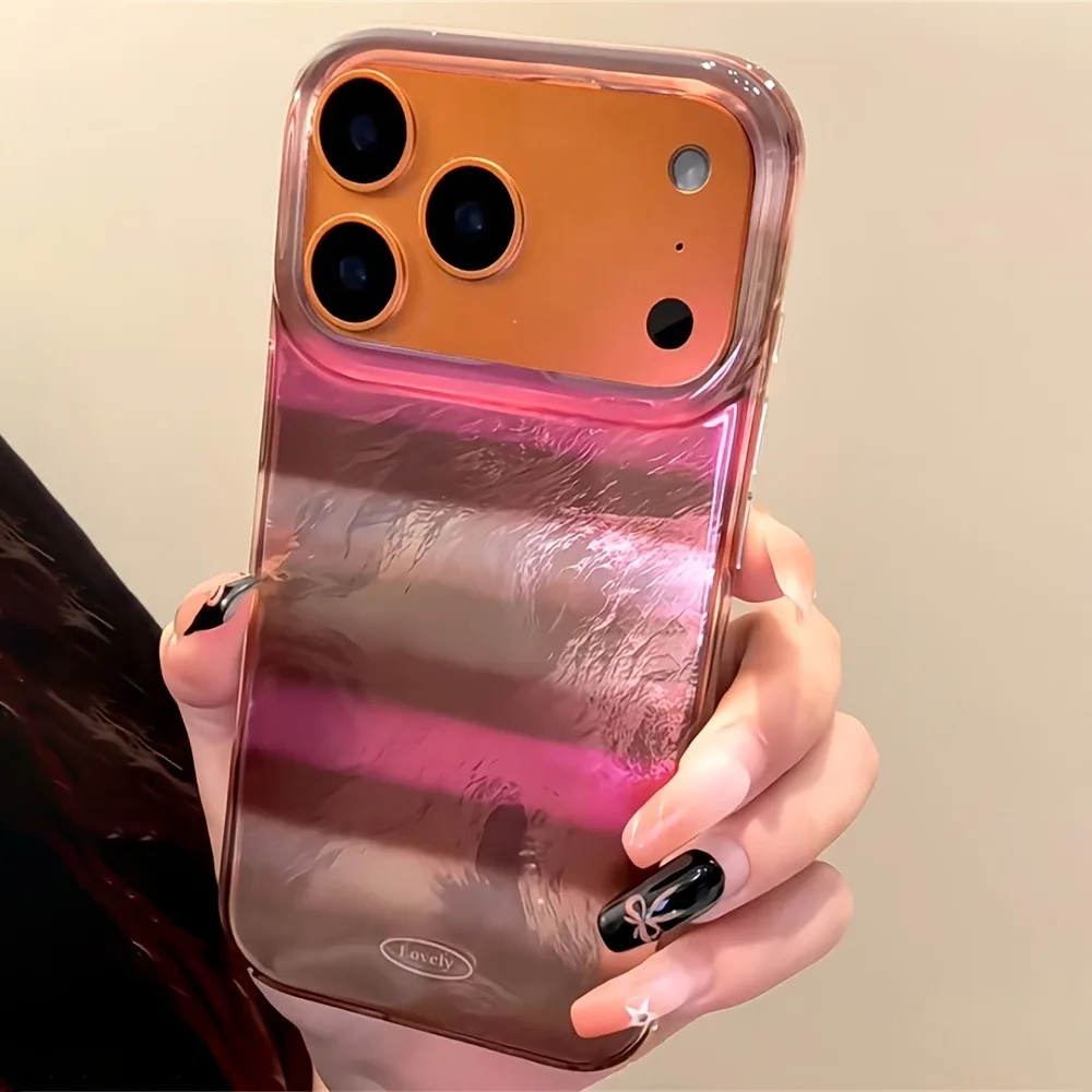 Funda de teléfono con patrón glacial a rayas, color rosa, rojo y marrón, para iPhone 17 11 13 14 12 15 16 Pro Max XS XR X 7 8 Plus 16E Air Cover